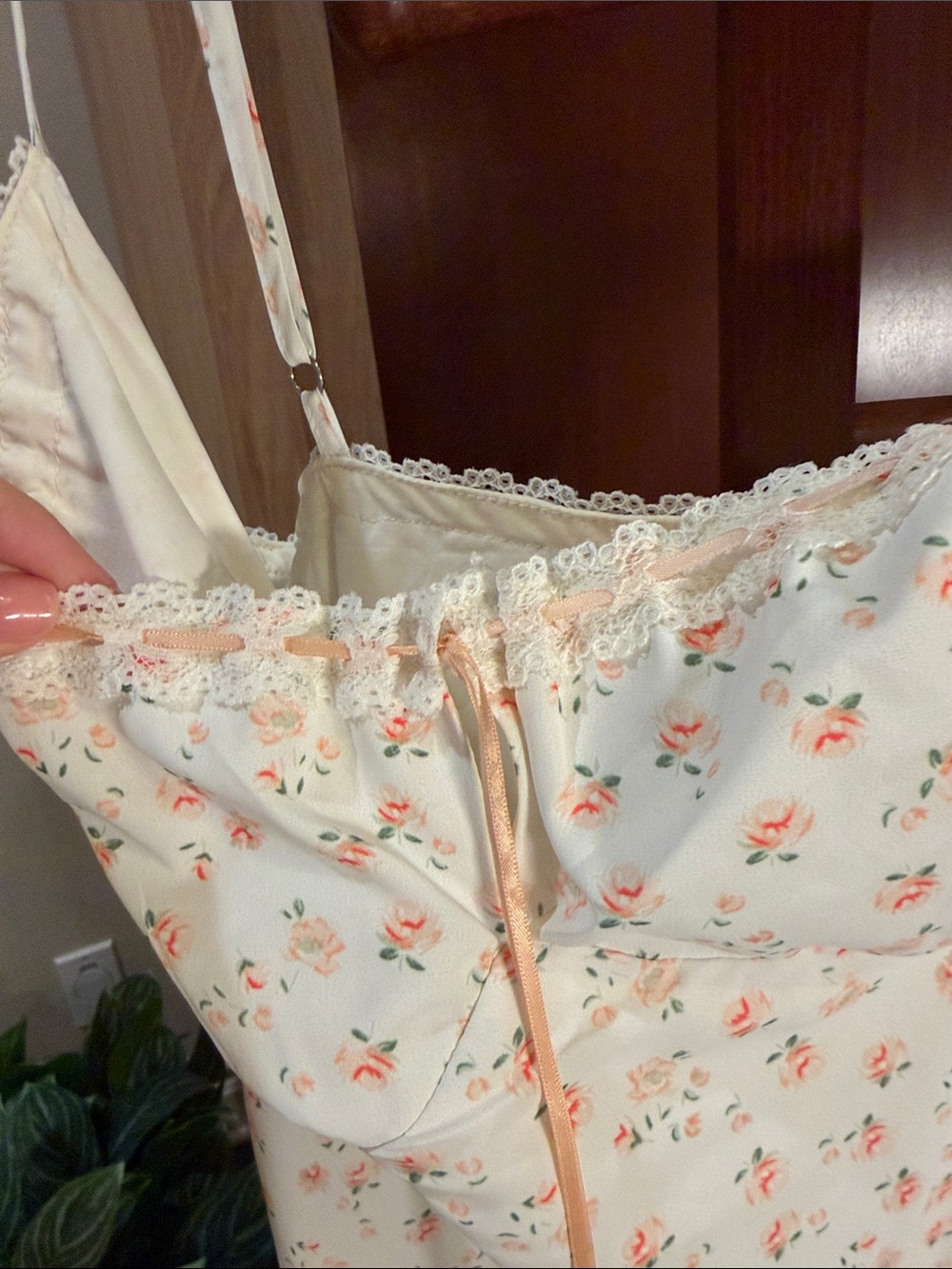 White Fox Boutique Cream Mini Dress with Peach Floral Print - Picture 3 of 4